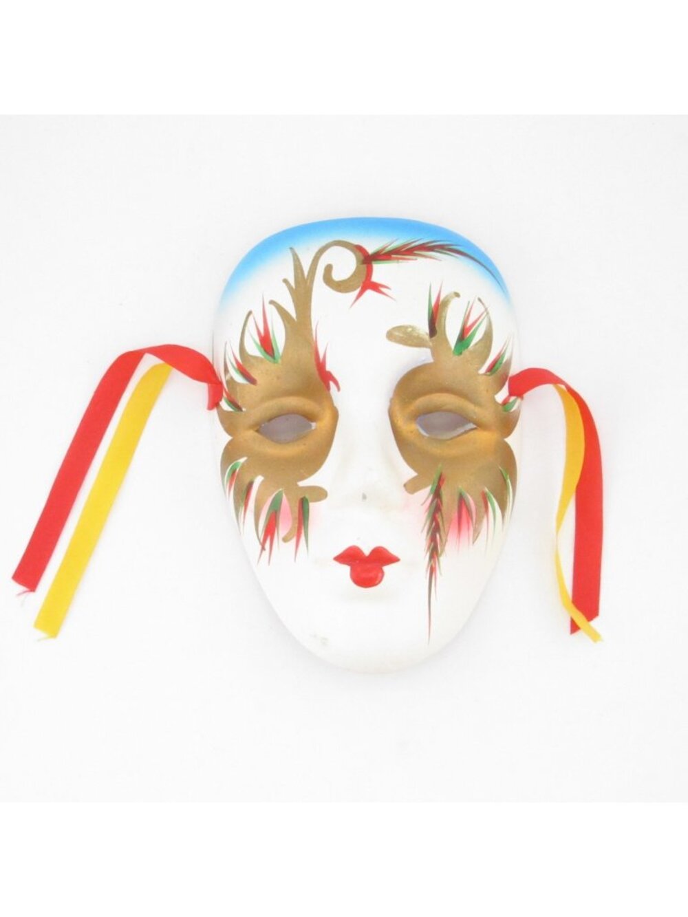 Vintage Ceramic Venetian Mardi Gras Face Mask Wall Feathers Design Wall Decor